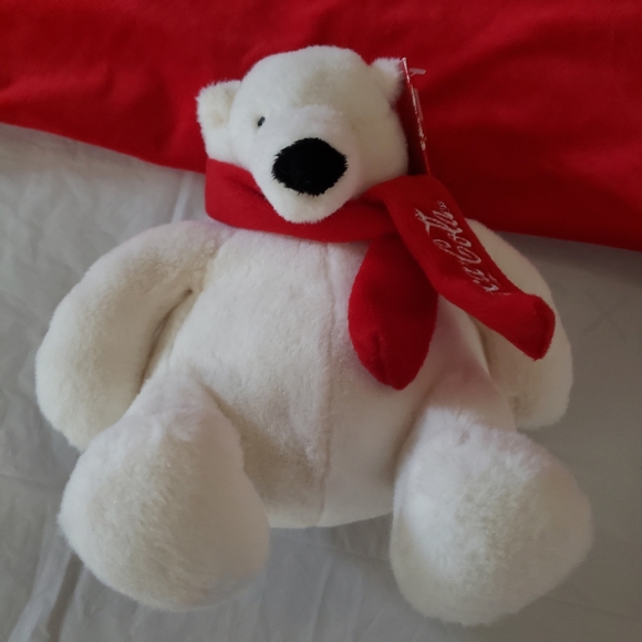 NWT 2013 Coca Cola Coke White Plush Polar Bear Scarf 7" Toy Stuffed Animal Sit - Picture 10 of 13